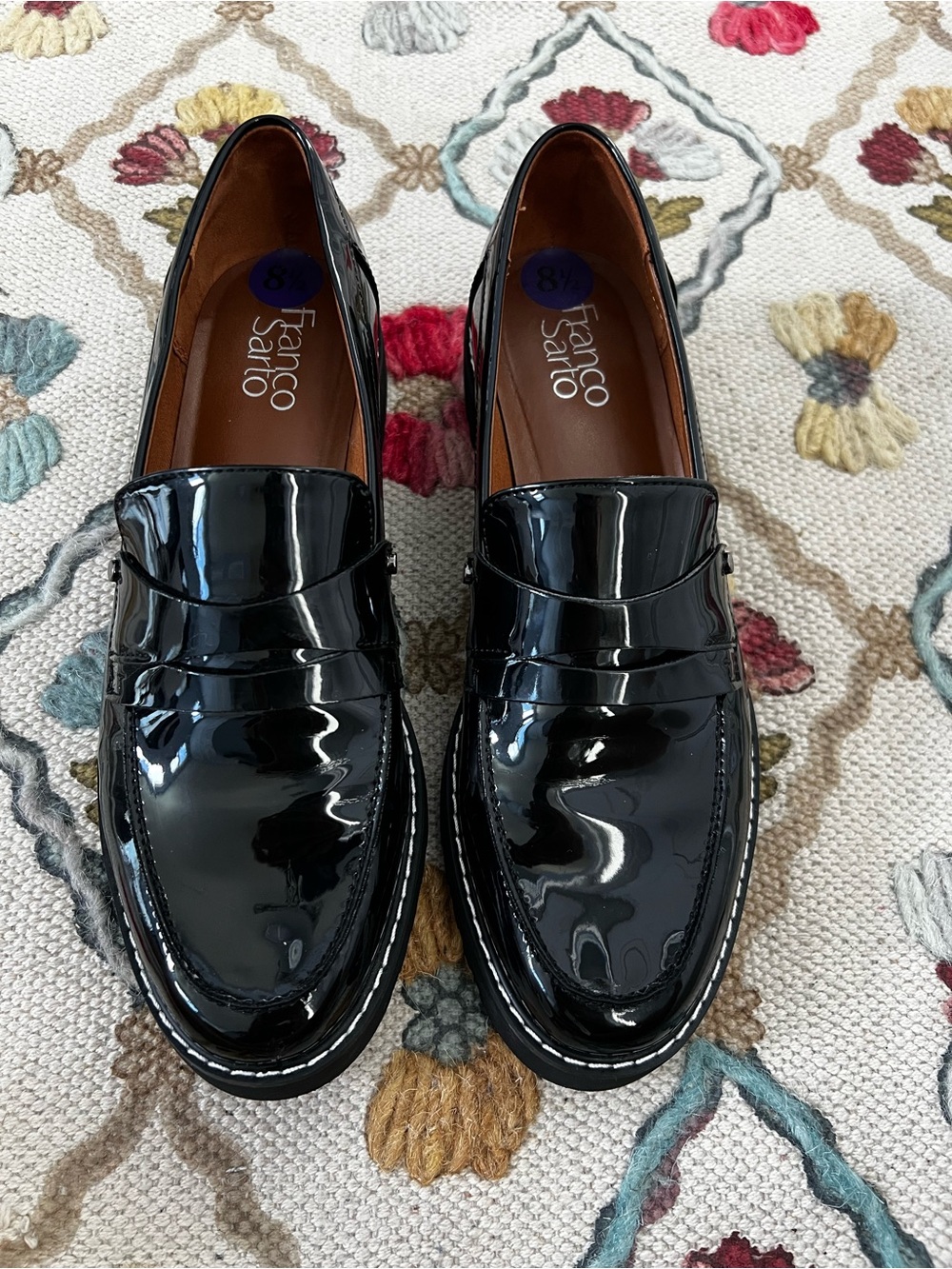 Franco Sarto Black Patent Penny Loafers - Picture 2 of 11